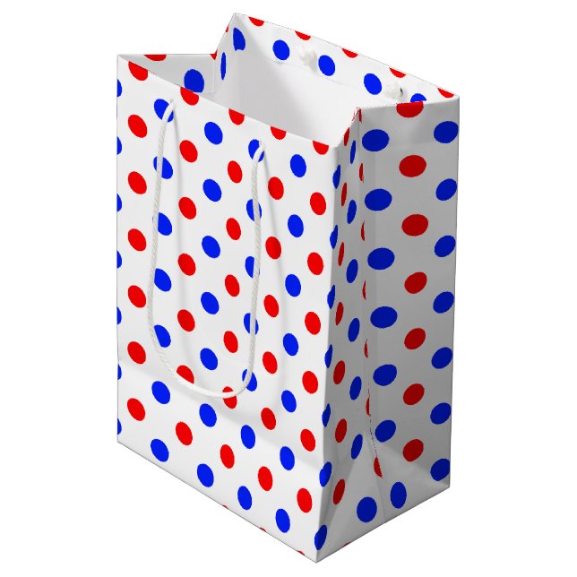 Sac Cadeau Moyen Conception de points noirs blancs rouges bleus  (Devant Angle)