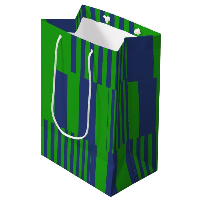 Sac Cadeau Moyen Conception de rayures patchwork bleu vert  (Devant Angle)