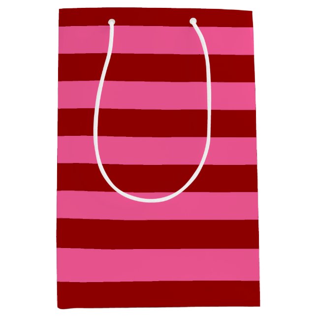 Sac Cadeau Moyen Conception de rayures rouges rose bordeaux  (Devant)