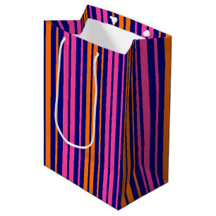 Sac Cadeau Moyen Conception de rayures verticales orange bleu rose 