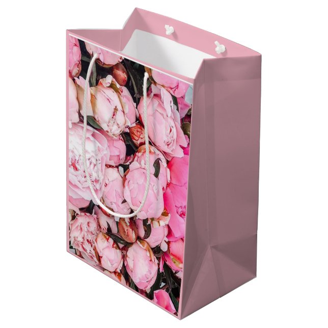 Sac Cadeau Moyen Conception florale de pivoine rose (Dos Angle)