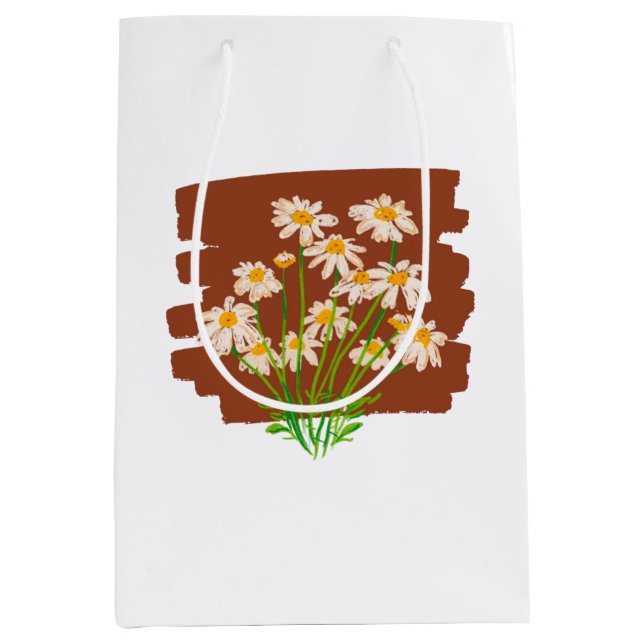 Sac Cadeau Moyen Conception florale rustique sur fond marron (Devant)