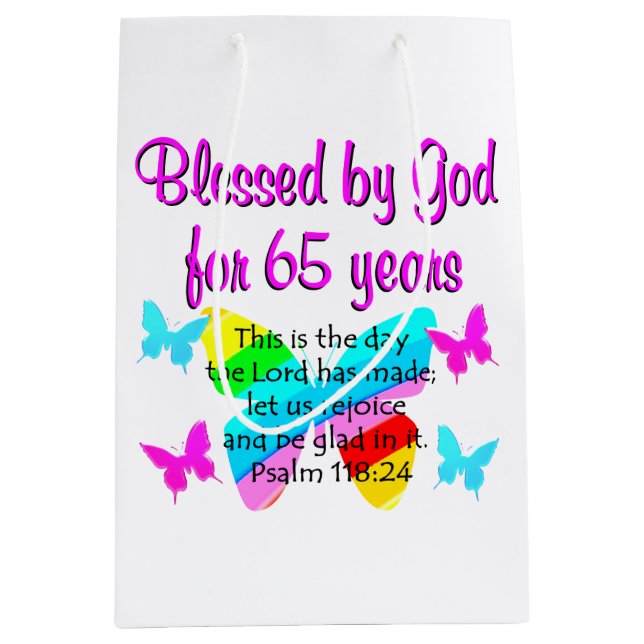 SAC CADEAU MOYEN CONCEPTION RELIGIEUSE DU 65E ANNIVERSAIRE (Devant)