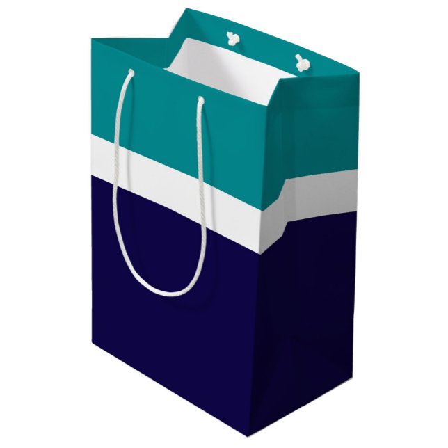 Sac Cadeau Moyen Conception turquoise de blocs de couleur bleu blan (Créateur téléchargé)