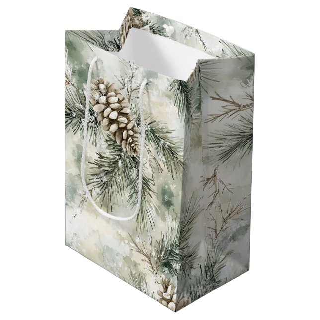 Sac Cadeau Moyen Cônes de pin Noël vert   (Devant Angle)