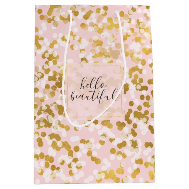 Sac Cadeau Moyen Confetti rose or (Devant)
