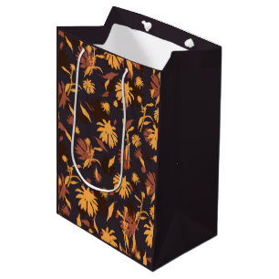 Sac Cadeau Moyen Confleurs modernes élégants Jaune Orange gris fonc