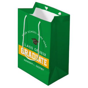 Sac Cadeau Moyen Congrats d'études Green et Gold sur mesure