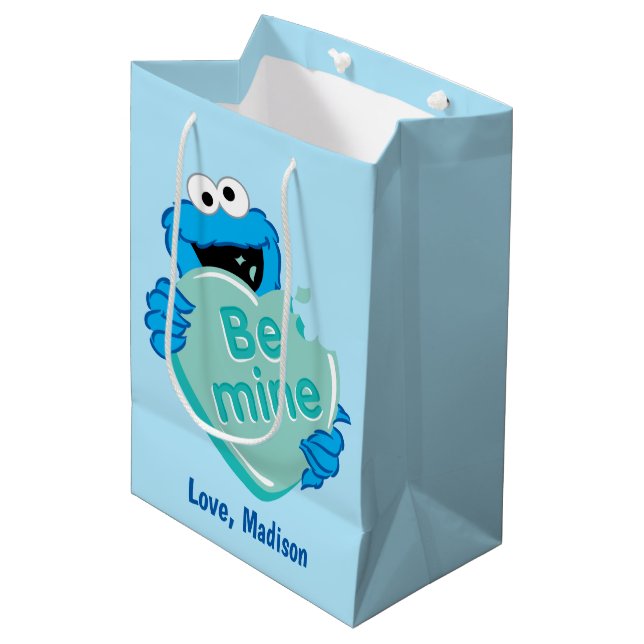Sac Cadeau Moyen Cookie Monster "Be Mine" Candy Saint-Valentin (Devant Angle)
