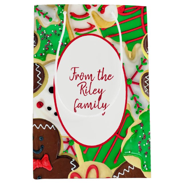 Sac Cadeau Moyen Cookies de sucre de Noël de la famille (Devant)