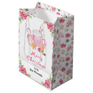 Sac Cadeau Moyen Cookies de vacances et cacao rose Joyeux Noël