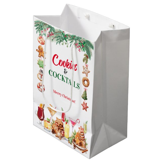 Sac Cadeau Moyen Cookies et cocktails de Noël (Devant Angle)