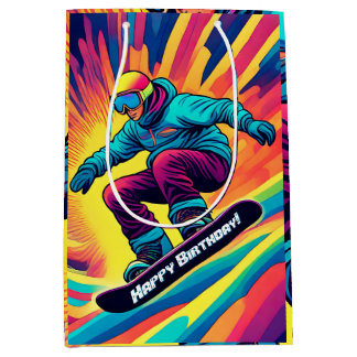 Sac Cadeau Moyen Cool Ado Snowboarder hiver Anniversaire