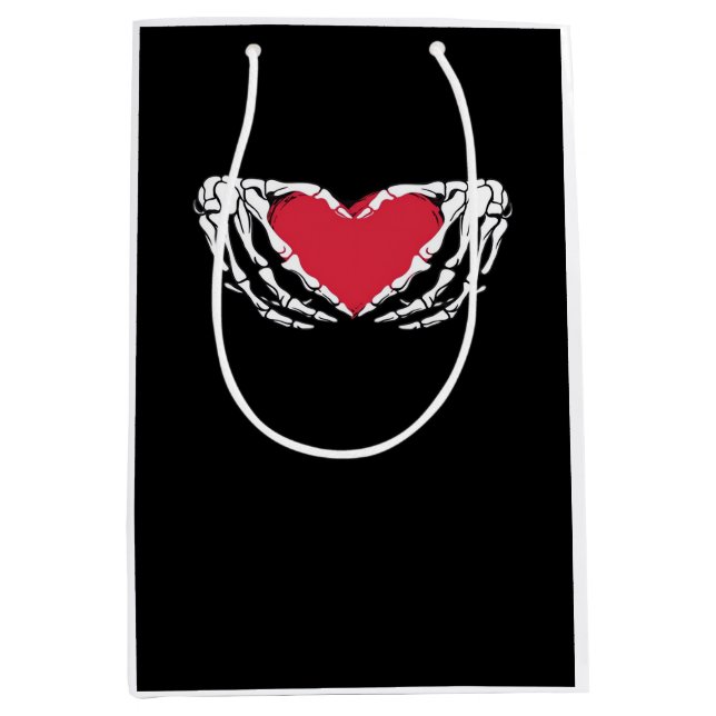 Sac Cadeau Moyen Cool Classic Funny Skeleton Mains Coeur - Valentin (Devant)