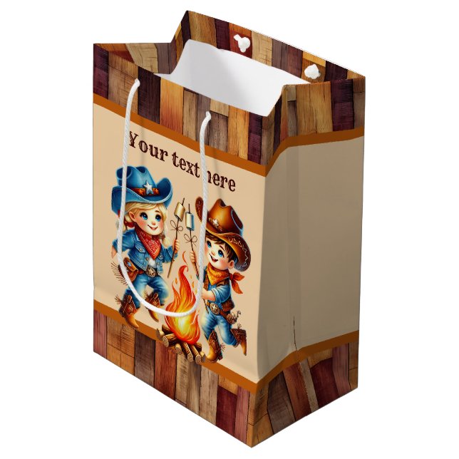 Sac Cadeau Moyen Cool cowboy garçons Anniversaire fête personnalisa (Devant Angle)