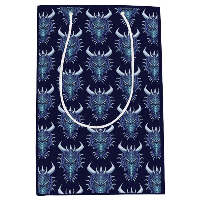 Sac Cadeau Moyen Cool Dragon Head Imaginaire bleu Nom du MDN (Devant)