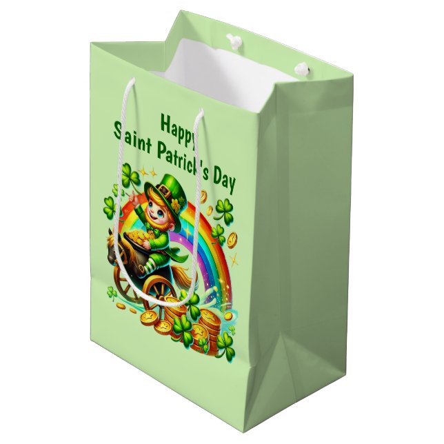 Sac Cadeau Moyen Cool Happy Saint Patrick's Day leprechaun  (Devant Angle)