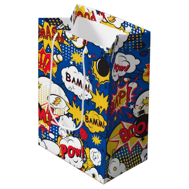 Sac Cadeau Moyen cool super héros mot art carrelé motif (Devant Angle)