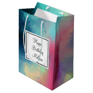 Sac Cadeau Moyen Cool Vert & Rouge Espace Nebula Aquarelle Naissanc