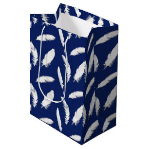 Sac Cadeau Moyen Copie de plume blanche sur bleu-foncé