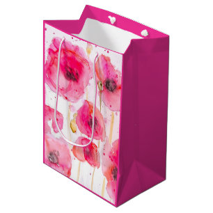 Sac Cadeau Moyen Coquelicot Pavot Fleur Floral Aquarelle 