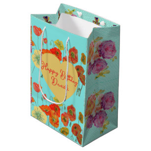 Sac Cadeau Moyen Coquelicots Fleur d'Aqua Aquarelle Florale 