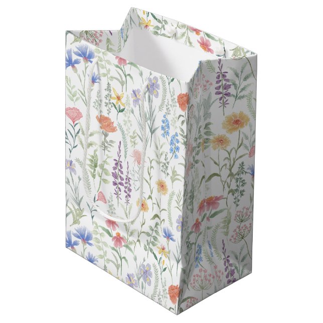 Sac Cadeau Moyen Coquette Feminine Fleur sauvage Meadow (Devant Angle)