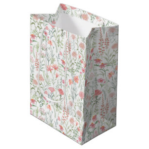 Sac Cadeau Moyen Coquette Féminine Prairie de Fleurs Sauvages Rose