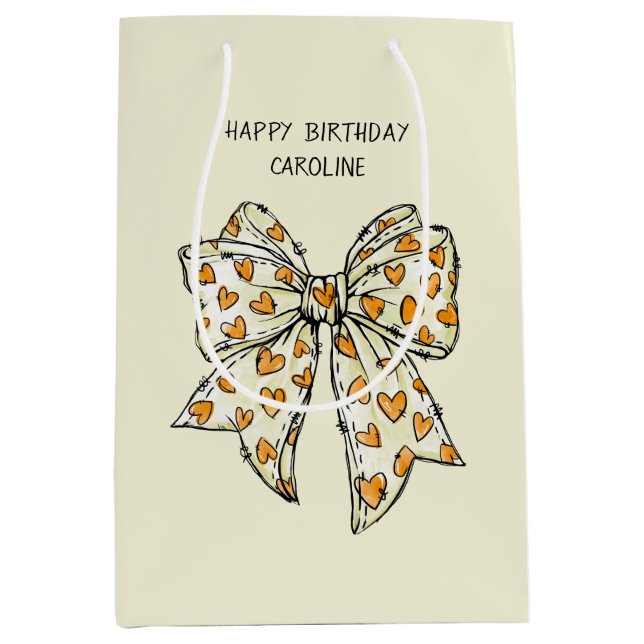 Sac Cadeau Moyen Coquette jaune orangé blanc (Devant)