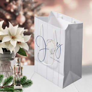 Sac Cadeau Moyen Coquillage de Noël de la côte rustique Joie