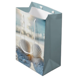 Sac Cadeau Moyen Coquillages d'anniversaire en sable blanc