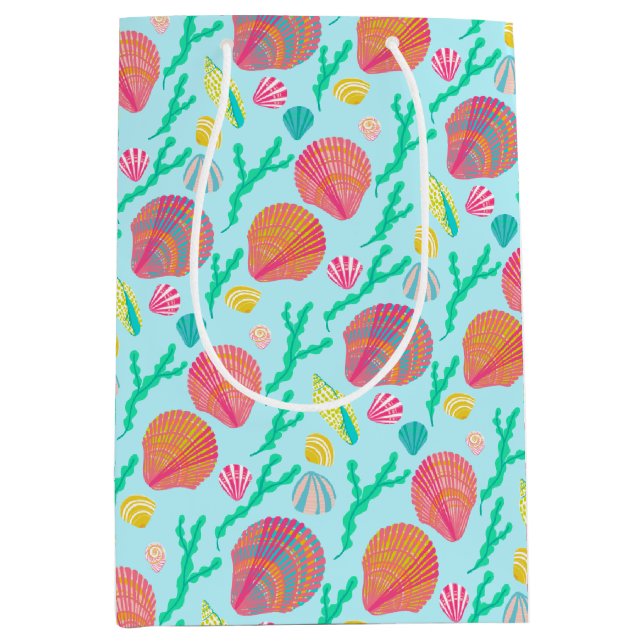 Sac Cadeau Moyen Coquillages et Motifs d'algues (Devant)