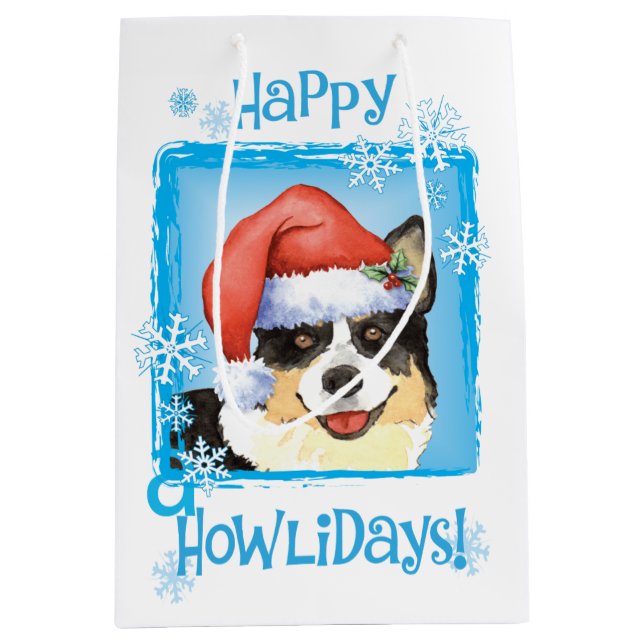 Sac Cadeau Moyen Corgi gallois de Noël (Devant)