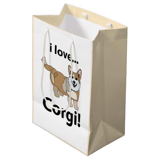 Sac Cadeau Moyen Corgi J'adore Corgi  (Devant Angle)