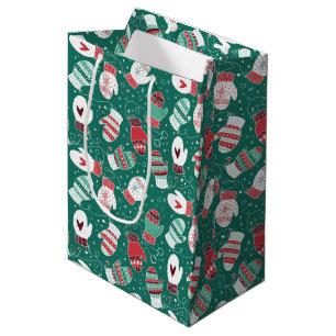 Sac Cadeau Moyen Cosy hiver Noël Mittens Motif en vert