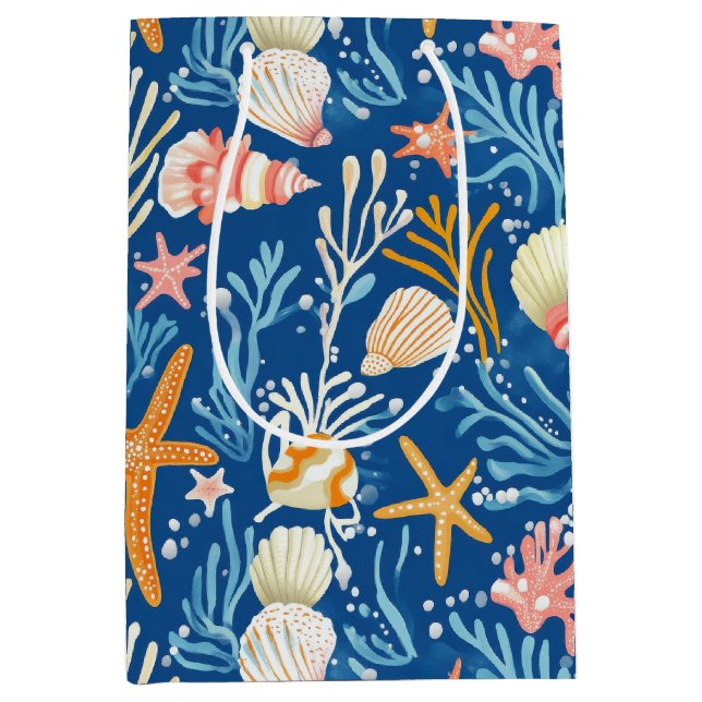 Sac Cadeau Moyen Côtière rustique - Coquillages, Starfish, Reef (26 (Devant)