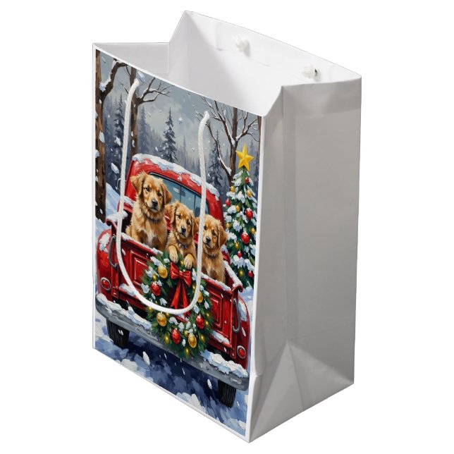 Sac Cadeau Moyen Coton de Tulear Christmas Red Truck Holiday (Devant Angle)