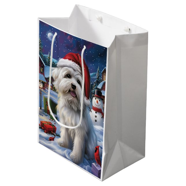 Sac Cadeau Moyen Coton De Tulear Winter Wonderland Christmas Joy (Devant Angle)