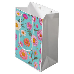 Sac Cadeau Moyen Cottage noyau floral blanc marguerites fleurs rose