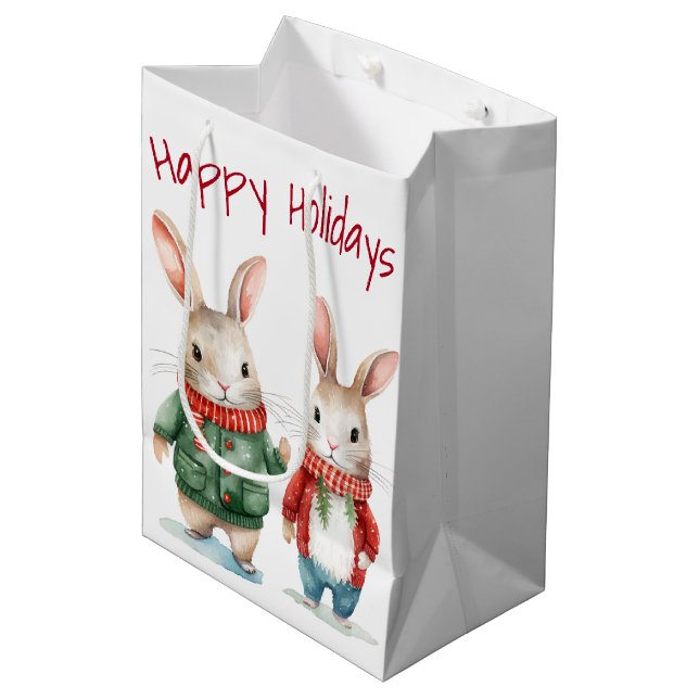 Sac Cadeau Moyen Cottontail de Noël Rabbit Couple (Devant Angle)