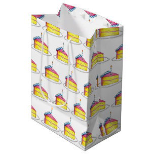 Sac Cadeau Moyen Couche rose jaune Joyeux gâteau d'anniversaire cha
