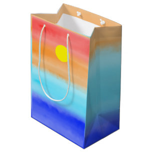 Sac Cadeau Moyen Coucher de soleil sur l'aquarelle de l'océan Art A