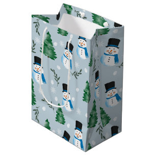 Sac Cadeau Moyen Couleur d'eau douce Motif neige d'hiver