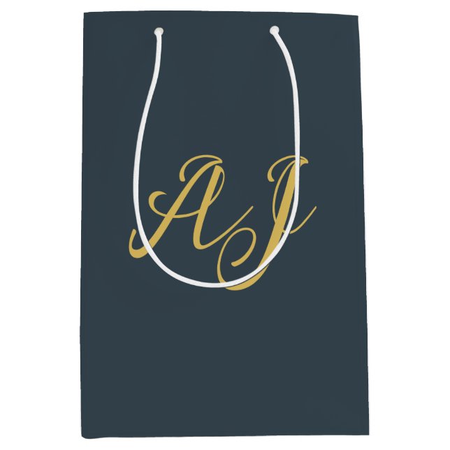 Sac Cadeau Moyen Couleur Or Charbon Monogramme Initial Professionne (Devant)