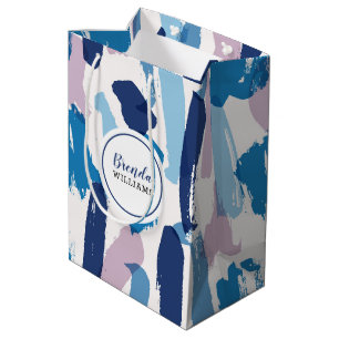 Sac Cadeau Moyen Couleurs d'eau rose blanc & bleu motif