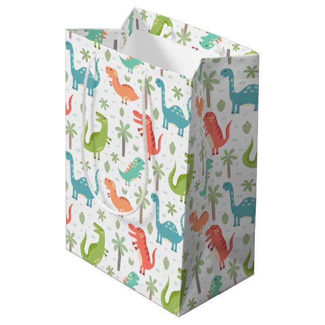 Sac Cadeau Moyen Couleurs douces Dinosaures Palmiers Enfants (Dos Angle)