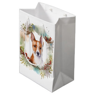 Sac Cadeau Moyen Coupe de fête de la couronne de Noël Basenji