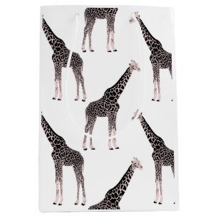 Sac Cadeau Moyen Coupe rose et noire Girafe Blanc design animal