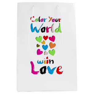 Sac Cadeau Moyen Coupez votre monde avec amour - Design cardiaque d