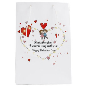 Sac Cadeau Moyen Couple de la Saint-Valentin mignon coeurs personna